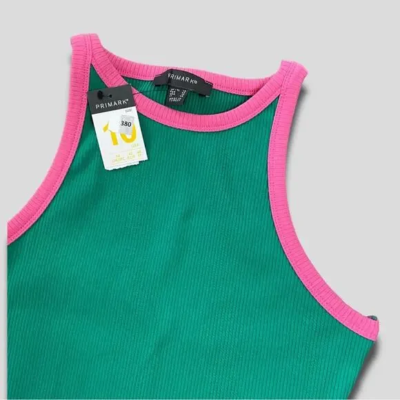 Primark NWT Modern Y2K Vibes Ribbed Bright & Bold Bodycon Dress Teal Pink - 10 - Picture 3 of 8